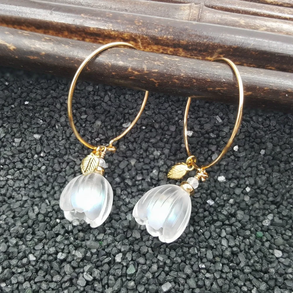 Lii Ji Natural Crystal/Clear Quartz Flower 925 Sterling Silver 18K Gold Plated Leaves Hoop Earrings Dropshipping