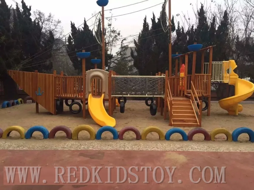 Exported to Maldives Beach Wooden Park Playground Top Quality Children Wood Pirate Ship HZ-19301