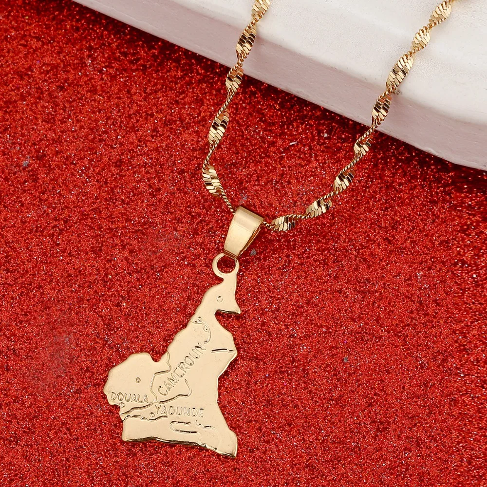 Cameroon Map Flag Pendant Necklace Chain Gold Color Jewelry Women Men Africa Jewelry Cameroun Necklaces