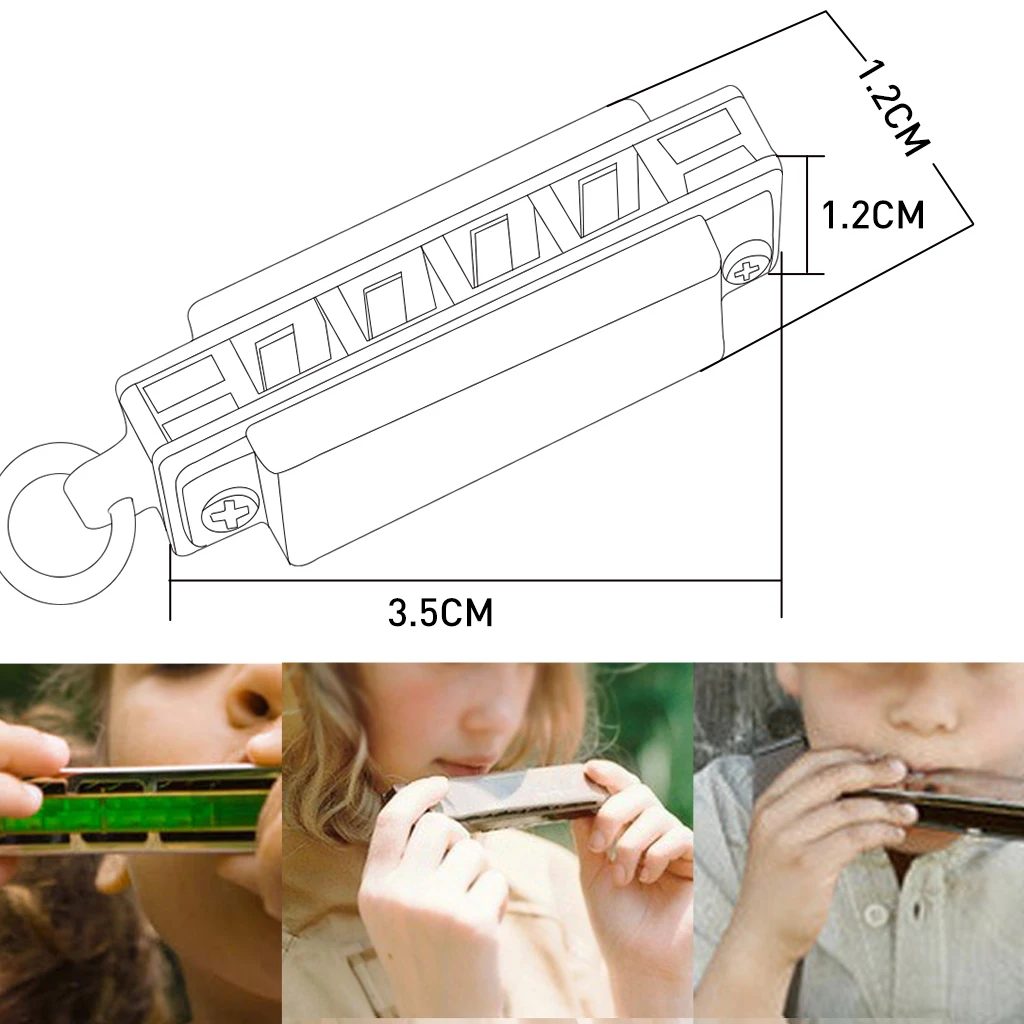 5 Pieces 4 Hole 8 Tone Mini Harmonica Keychain Key Rings Toy Gift Green For Music Musical Instrument