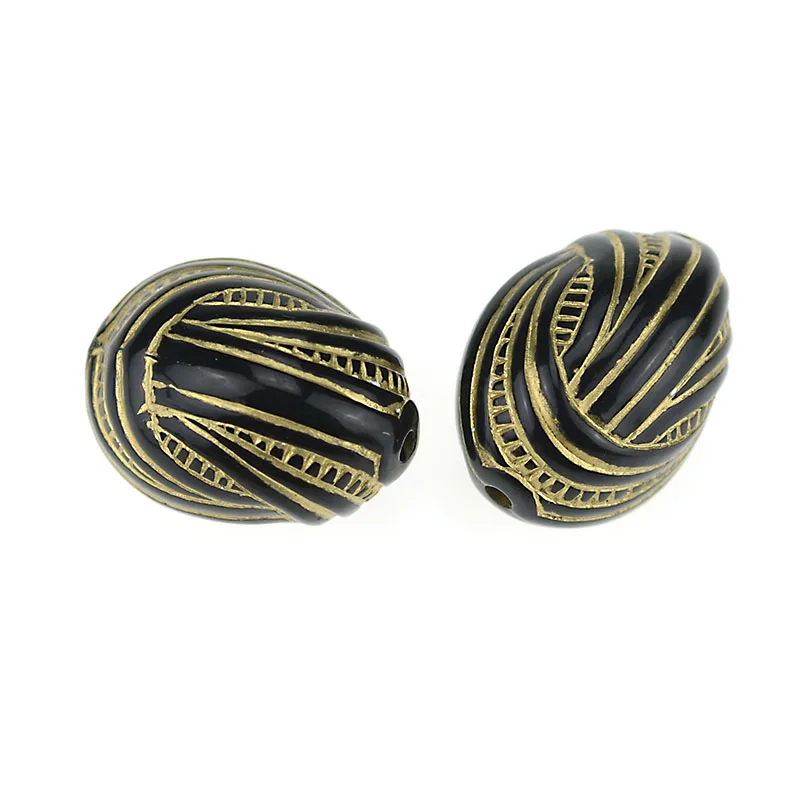 Miasol 10 Pcs Retro Vintage Fluted Corrugated Stripe Oval Antique Design Spacers Loose Beads For Diy Handmade Jewelry Making