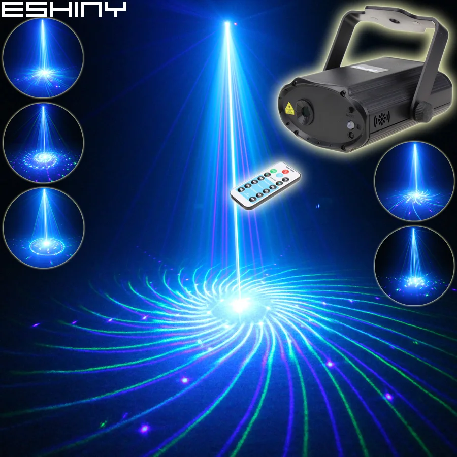 ESHINY MINI Remote Blue Green Laser 24 Big Patterns Projector DJ Dance Disco Bar Party Xmas Stage Lighting Effect Light T177N8