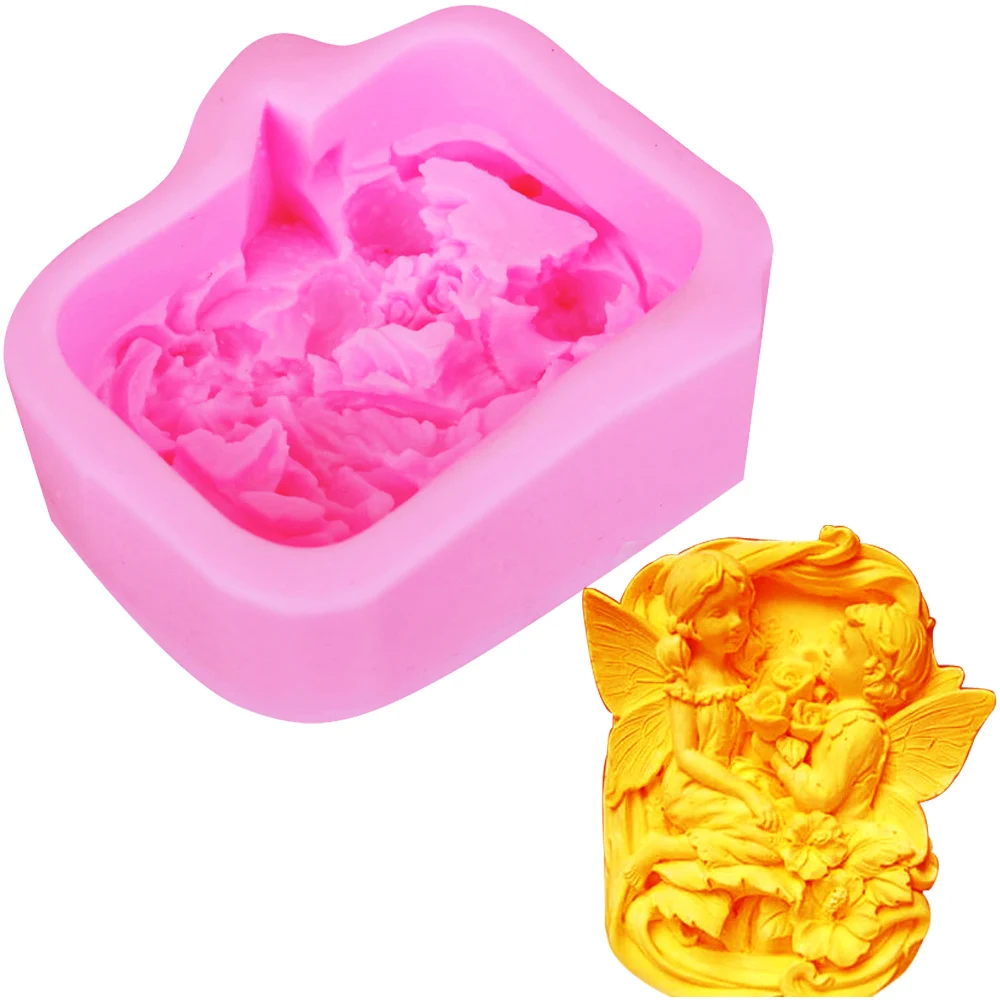 S045 Love Angels 3D Candle Soy Wax Mould Scented Soap Mold Handmade Silicone Molds Plaster Resin Clay Making Home Decoration Diy