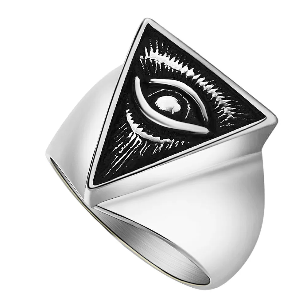 Valily jewelry Men's ring Egyptian Eye of Horus Ra Udjat gold color stainless steel Punk Illuminati pyramid Eye Ring For Men