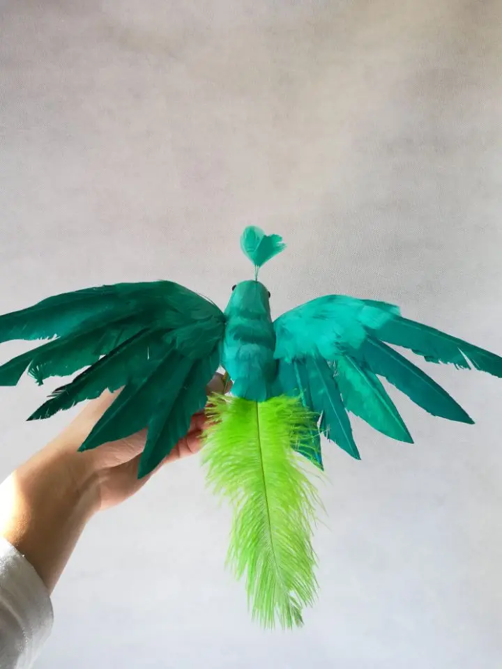 Plumas verdes de pájaro de la vida real, modelo de pájaro Phoenix de alrededor de 30x35cm, alas extensibles, accesorio de filmación de aves, Decoración, regalo h1088