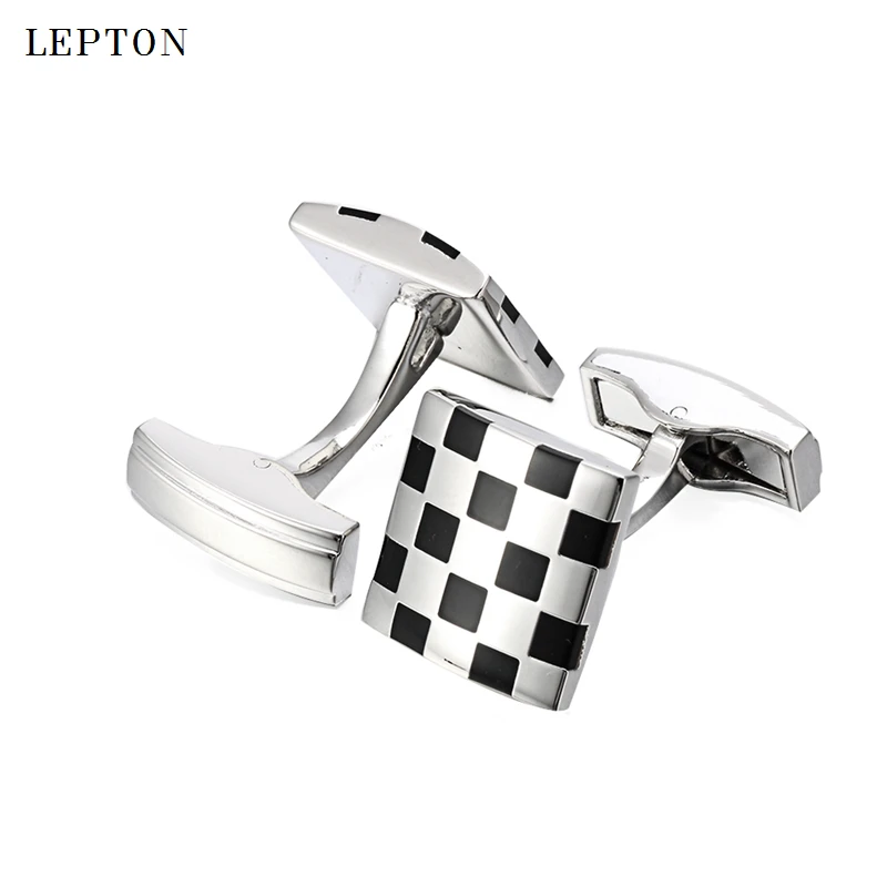 

Lepton black business cufflinks for mens fashion square enamel cuff link button high quality luxury wedding groom With Gift