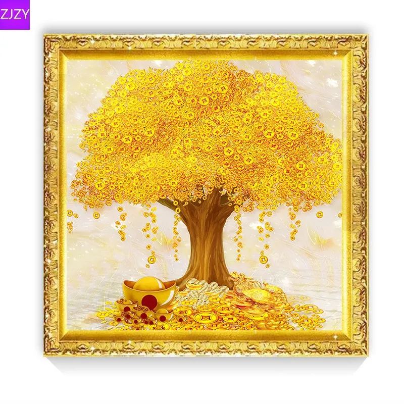 ZJZY Diamond Embroidered Money Tree Picture Rhinestone 5d Diy Diamond Painting Crystal Diamond Mosaic Full Round Diamond LY208