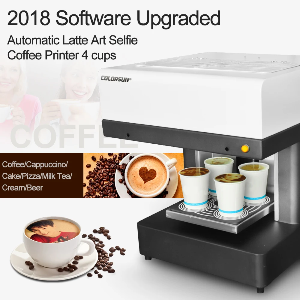 

Automatic 4 Cups Coffee Printer Selfie Edible Ink Printer Coffee Cake Latte Art Beverage Printing Machine Fast Speed Printing