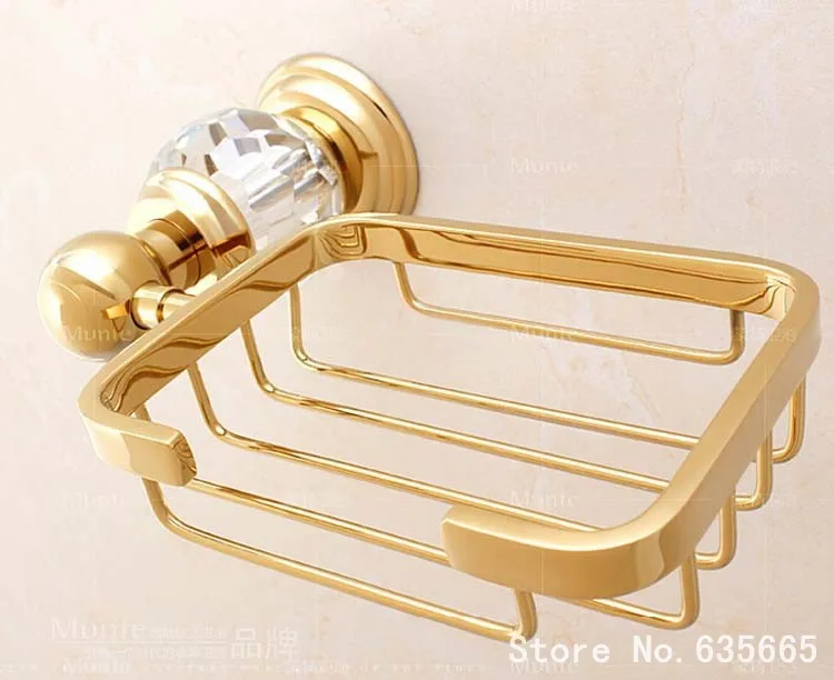 High Quality Crystal Decoration Gold Bathroom Soap Dishes Net Holder Rack Shelf Banheiro Saboneteira Sanitary Ware Accessories