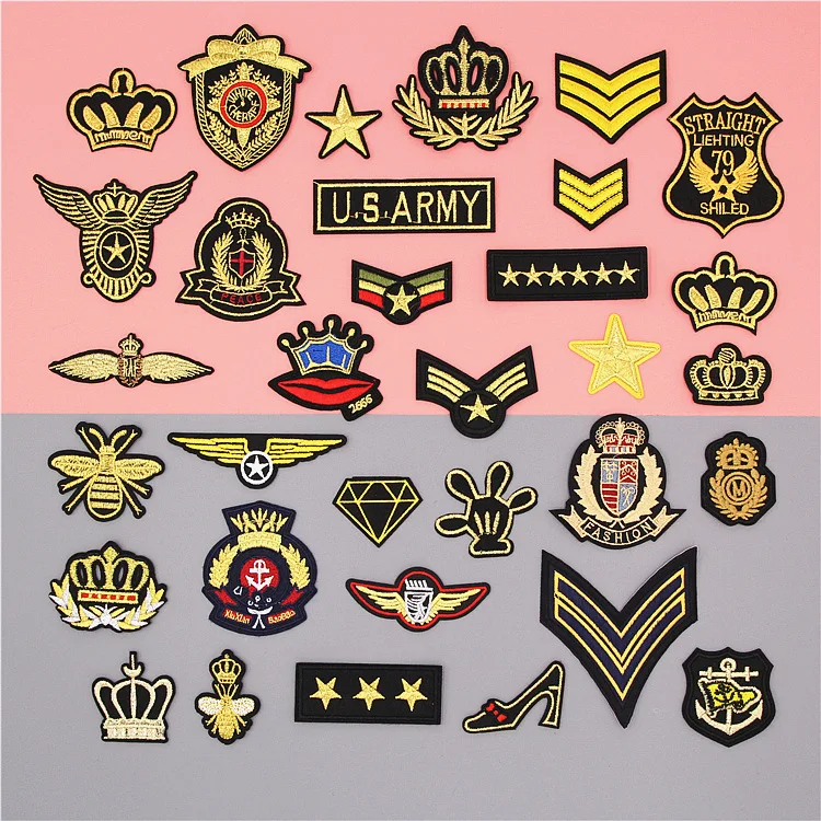 1pc Fashion Crown Bee Military Army Rank Embroidery Patches for Clothing Iron on Clothes Biker Garment Appliques Badge Sticker