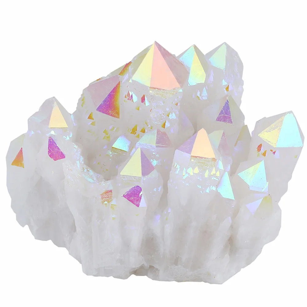 TUMBEELLUWA Angel Aura Quartz Titanium Coated Natural Crystal Cluster Stone Specimne,Healing Metaphysical