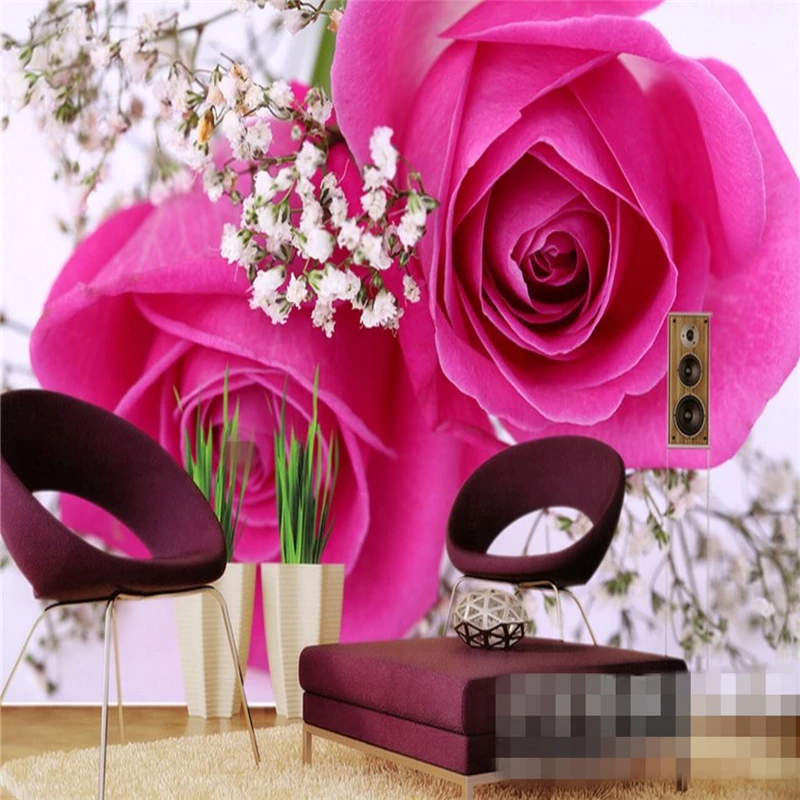 

beibehang 3d Wallpaper Mural Wall Sticker Romantic Pink Rose Bedside Living Room TV Background Wall Decorative Painting