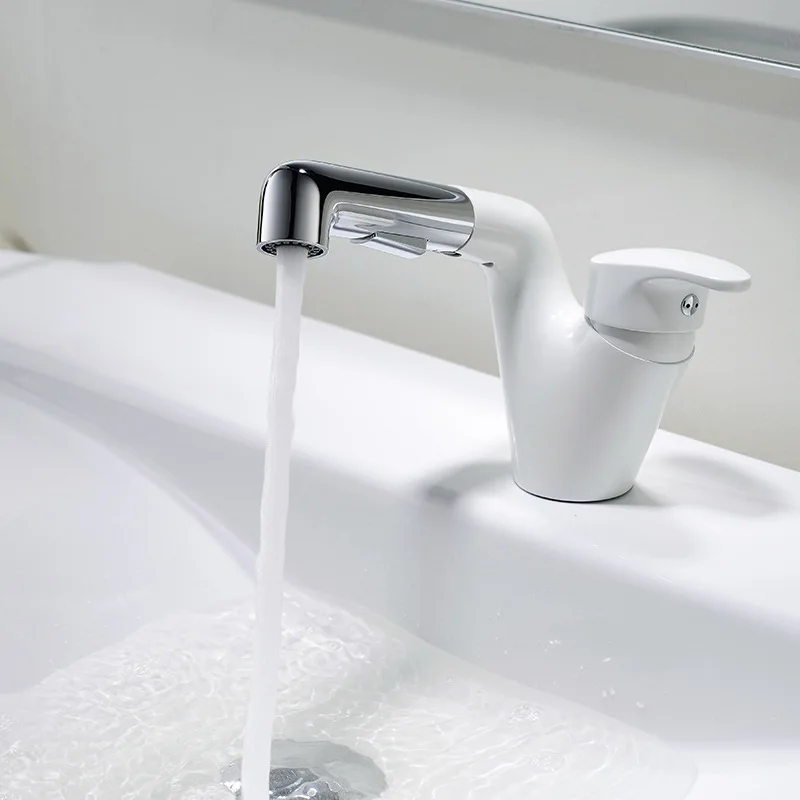 

White pull out faucet solid brass bathroom sink faucet two functions hot and cold water mixer Washing hair faucet