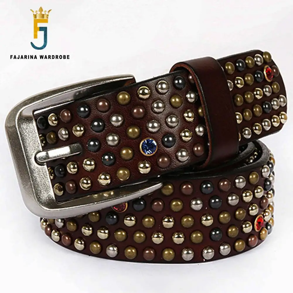 

FAJARINA Unique Design Mens Retro Belt Scaly Hip Hop Belts for Men Top Quality Cow Geunine Leather Jeans Accessories N17FJ540