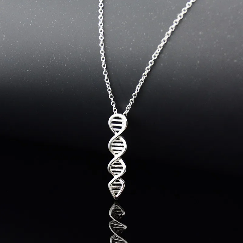 1 Piece Fashion Silver Color Science Biology DNA Pendant Long Necklace Boho Chain Statement Necklaces Women Jewelry Girls Gifts