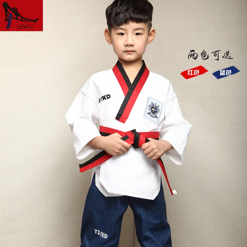 Hot Sale WTF Tae Kwon Do Dobok Clothes Child ITF Taekwondo Uniform  Size XXXS-M Blue Red