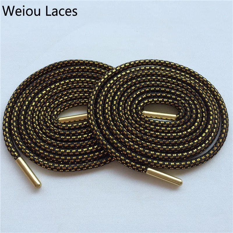 Weiou Cross Grain Black Gold Shoe Laces Sports Speckled Glitter Strings Round Novelty Dress Shoelaces Stretch For Boots Sneakers