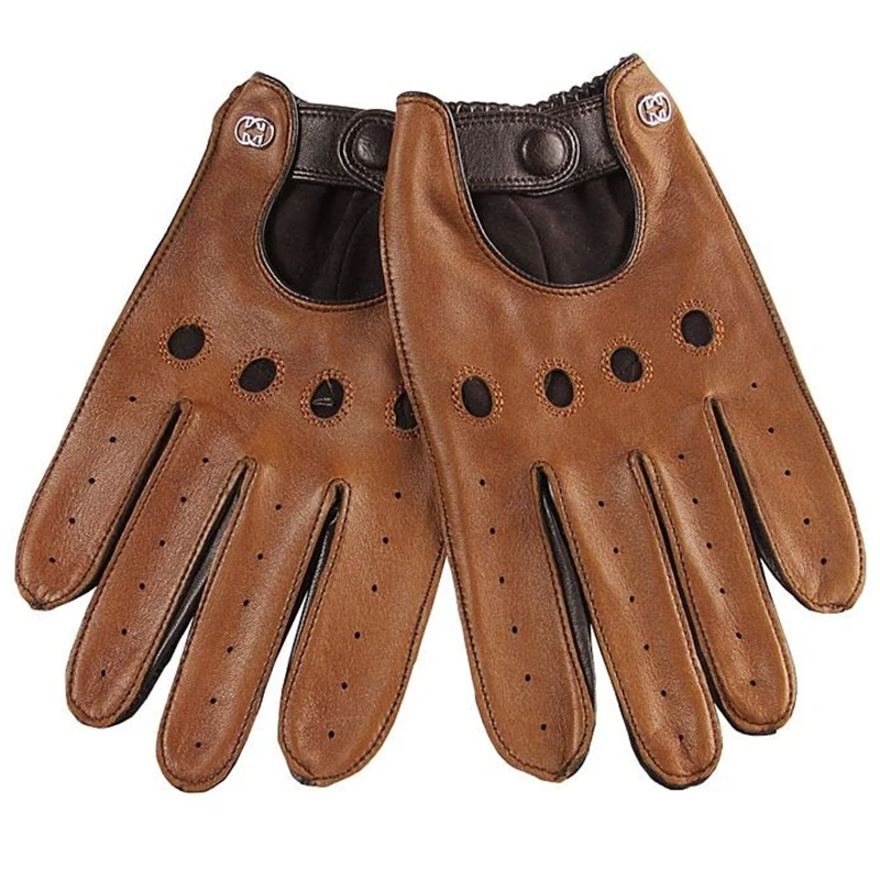 Guantes de cuero genuino para hombre, manoplas de piel de oveja transpirables informales a la moda, de cinco dedos, para conducir, sin forro, M023W-5