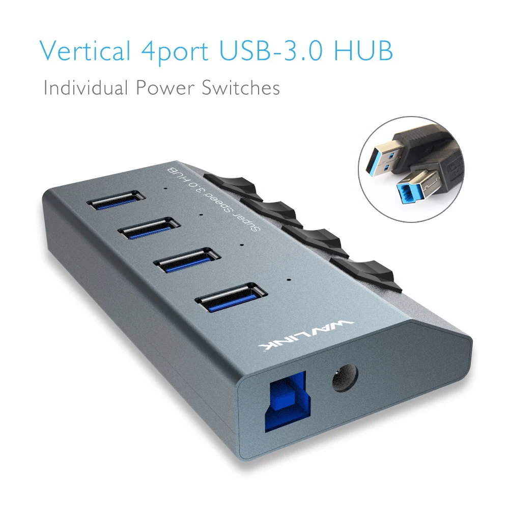 Wavlink Aluminum USB HUB 3.0 With Power Adapter On/Off Switch High Speed 4 /7 Ports USB 3.0 HUB EU/US/UK Plug for MacBook Laptop