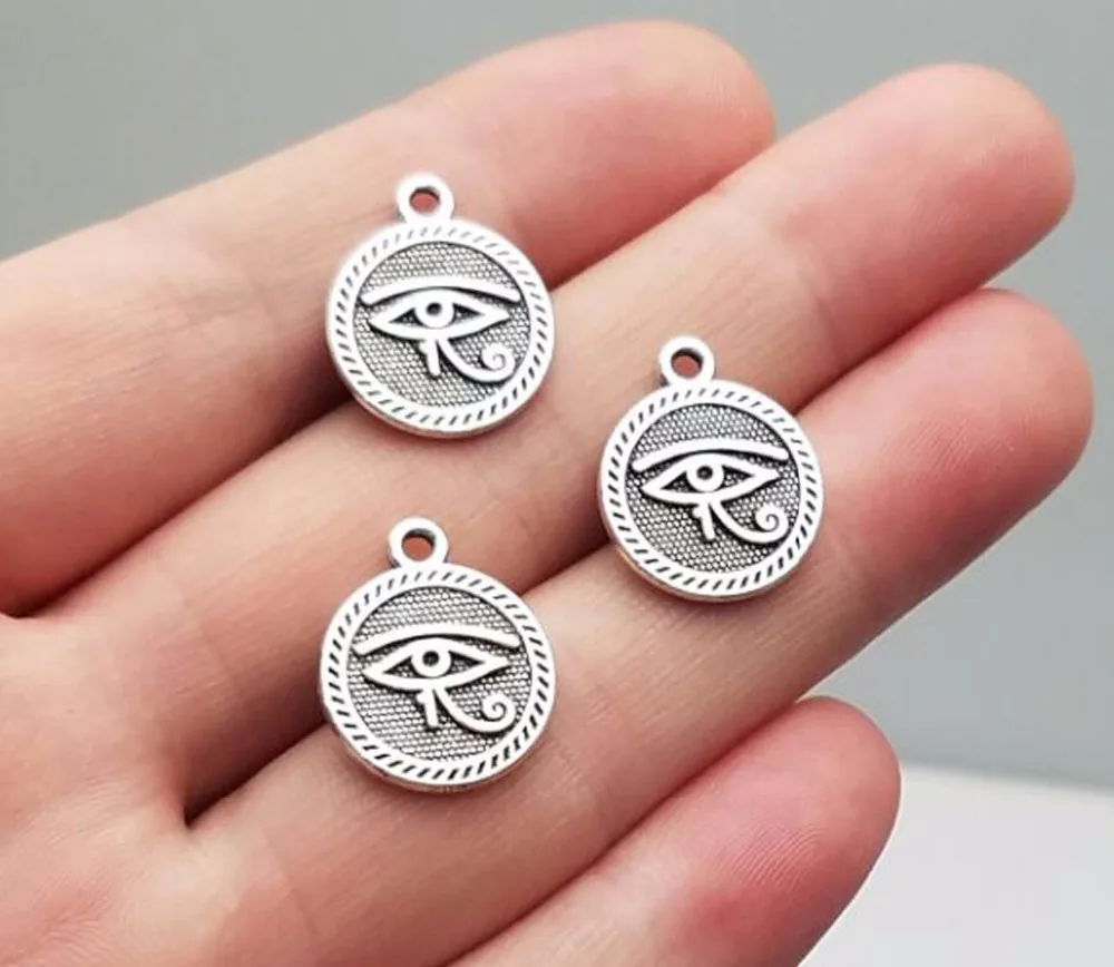 30pcs/lot--15mm Antique Silver Plated Eye of Horus Charms Egypt Africa Pendants DIY Supplies Jewelry Making Findings Accessories