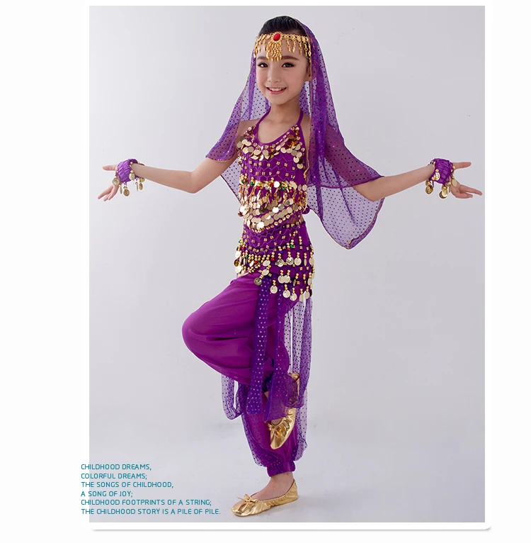 Kinder Bauchtanz Kostüme Set Orientalischer Tanz Mädchen Bauchtanz Indien Bauchtanz Kleidung Bauchtanz Kind Kinder Indisch 6 Farben – Detail 16