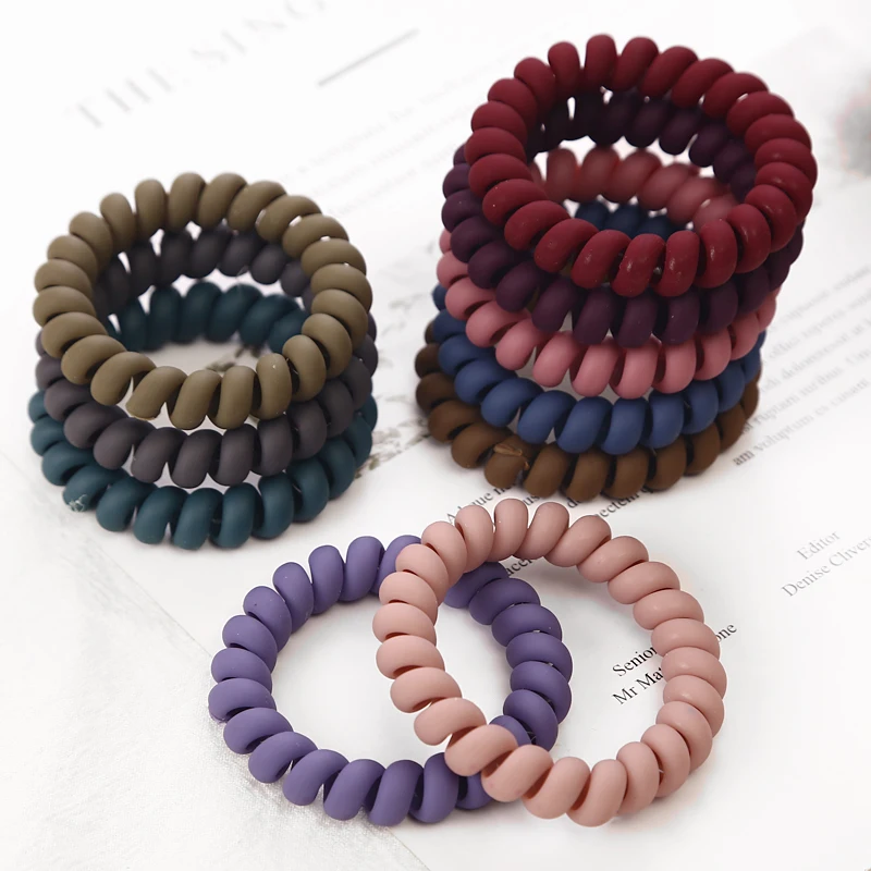 5PCS Frosted Colored Telephone Wire Elastic Hair Bands For Girls Headwear Ponytail Holder Rubber Bands Women Hair Accessories