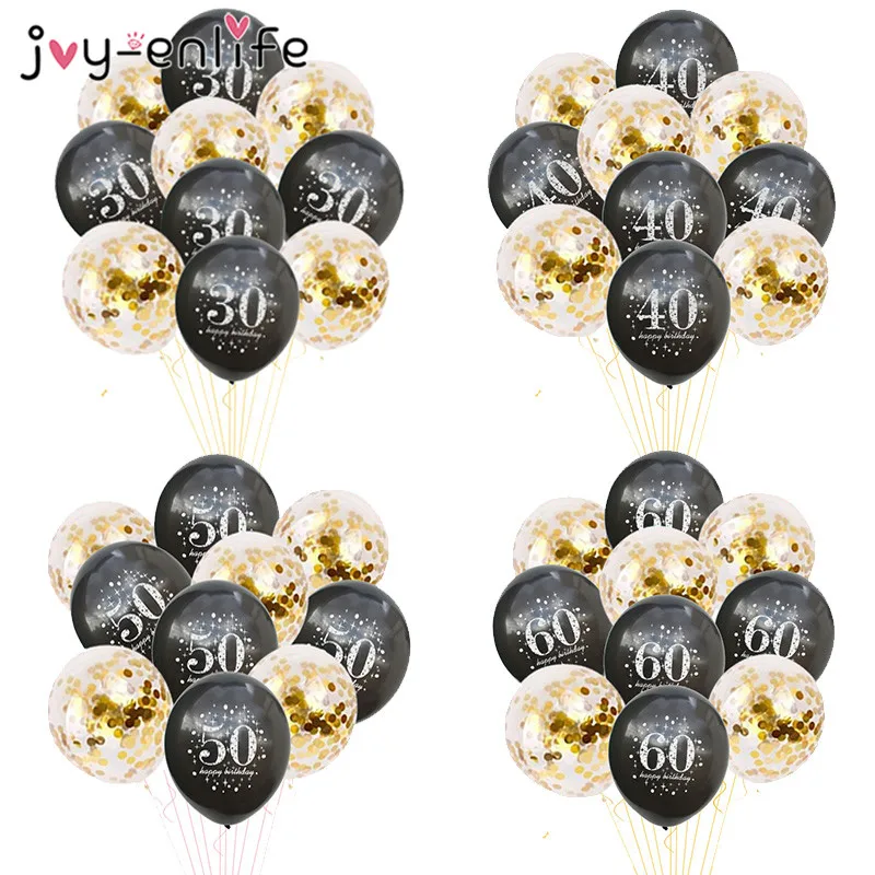 JOY-ENLIFE 10 sztuk nadmuchiwane balony konfetti 12 cali balony lateksowe 30 40 50 60 lat urodziny dorosłych foliowe balony z helem