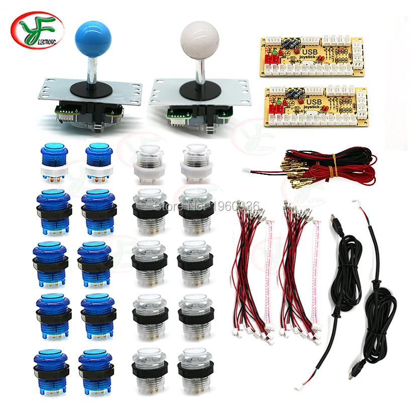 DIY Joystick Arcade Kits 2 Players With 20 LED Arcade Buttons + 2 Joysticks + 2 USB Encoder Kit + Cables Arcade Game Parts Set