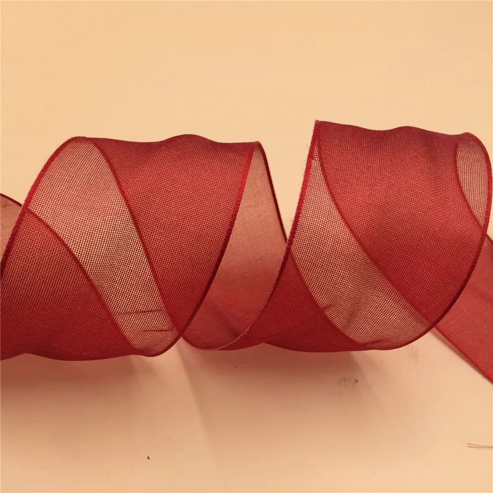 38MM X 25yards Red Wired Organza Ribbon for Gift Box Wrapping Decoration N2135