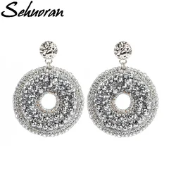 Sehuoran 2017 arts handmade earrings big drop oorbellen round crystal earrings for woman new Zinc Alloy Weaving brincos