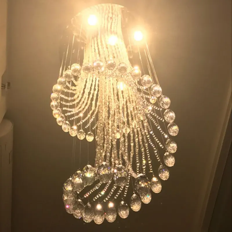 Villa Stair Case Pendent lights Luxury Round Crystal Duplex House Living Room Pendant Lamps Hotel Restaurant Pendant Lighting