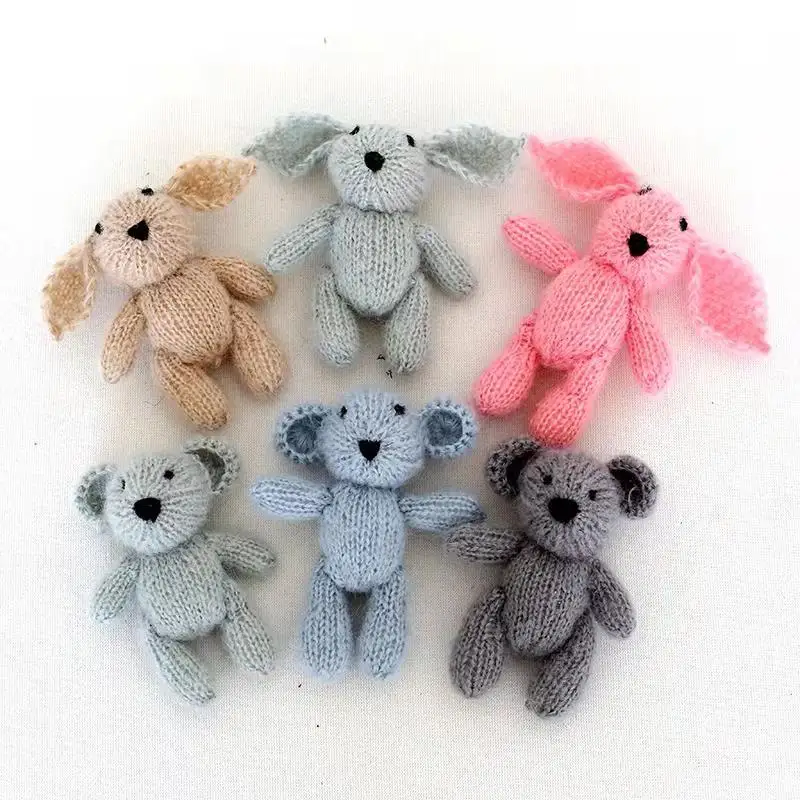 

Knitted Teddy Bear Toy Photo Prop Crochet Bunny Toy for Newborn Photography Props Crochet Rabbit Baby Photo Prop Christmas Props