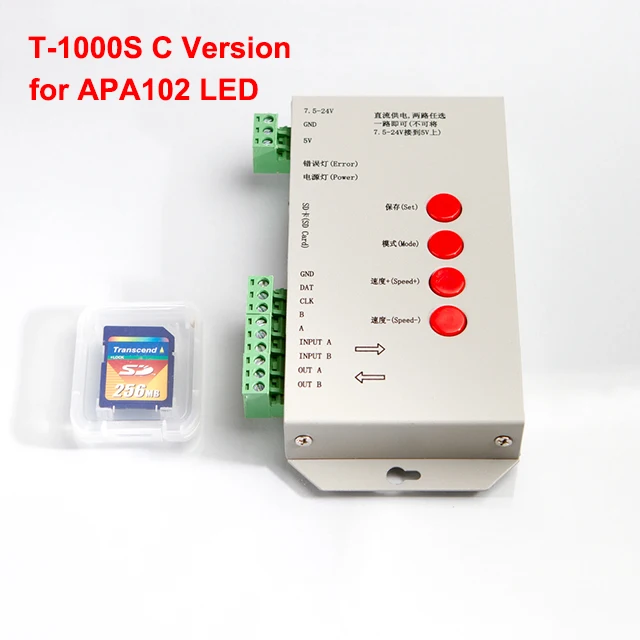 T-1000C APA102 APA107 HD107S SK9822 SD Card LED Pixel Controller(T-1000S C Version) DIY SPI Dimmer,Max 2048pixels,DC5-24V Input