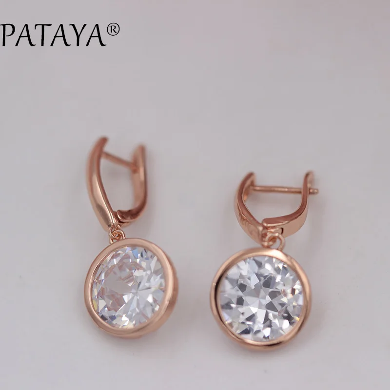 PATAYA New 585 Rose Gold Color Round Natural Cubic Zirconia Dangle Earrings Multi-Colored RU Hot Exclusive Design Earrings