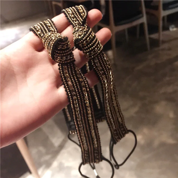 India Bohemian Gold Double Row Metal Chain with Beads Bow Headbands Jewelry for Women Party Wedding Hair Accessories Headpiece