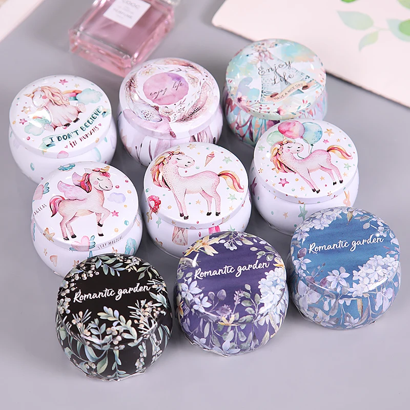 New European Wedding Fresh And Lovely Round Color Flower Tea Aromatherapy Candle Tin Box Wedding Gift Box Girl Jewelry Storage