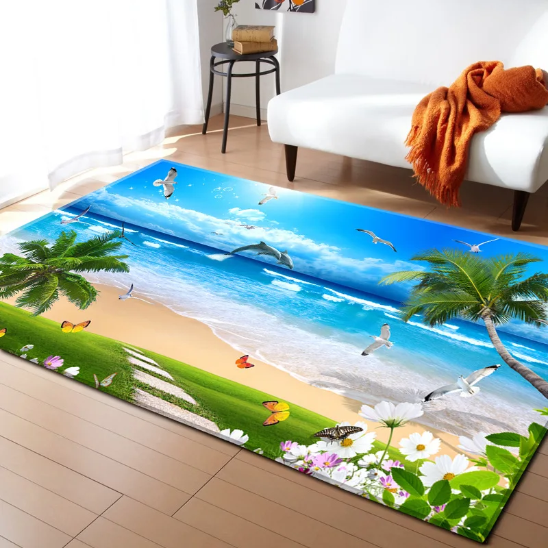 

3D Blue Sea Beach Mediterranean Style Carpets for Living Room Bedroom Area Rugs Coffee Table Sofa Antiskid Floor Mat Home carpet