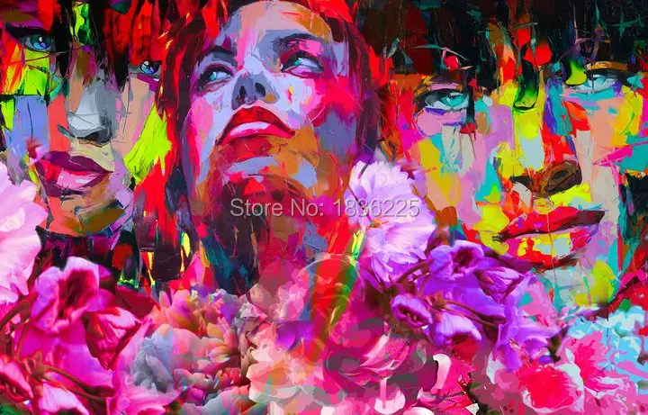 

hand-painted modern colorful abstract three woman face oil painting on canvas wall art for hotel home decoration high quality