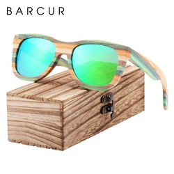BARCUR Gradient Women Sunglasses Bamboo Polarized Sun Glasses for Men Mirror Square Eyewear UV400 lunette de soleil femme
