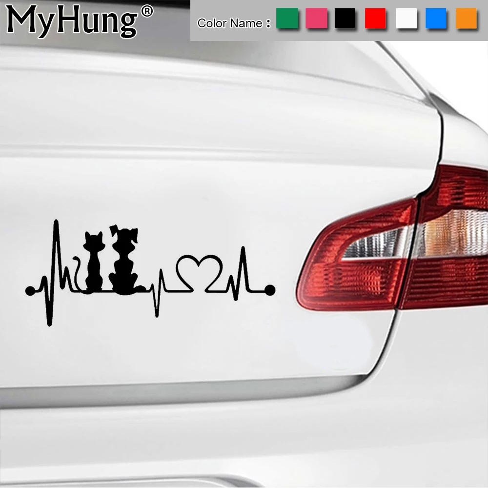 

19*8.2CM Dog And Cat Heartbeat Car Stickers Puppy Kitten Fashion Animal Sticker Cartoon Creative Window Vinyl Decal Car Styling