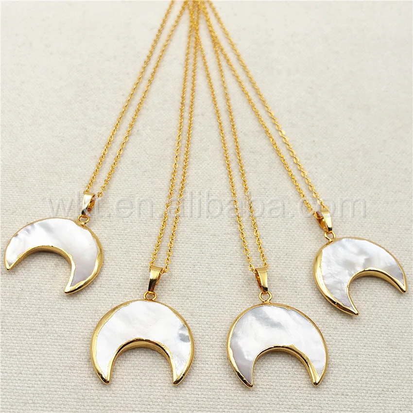 WT-N871 Wholesale Custom White Horn Natural Shell Necklace  With Gold Chain For Women Jewelry Daily Decoration