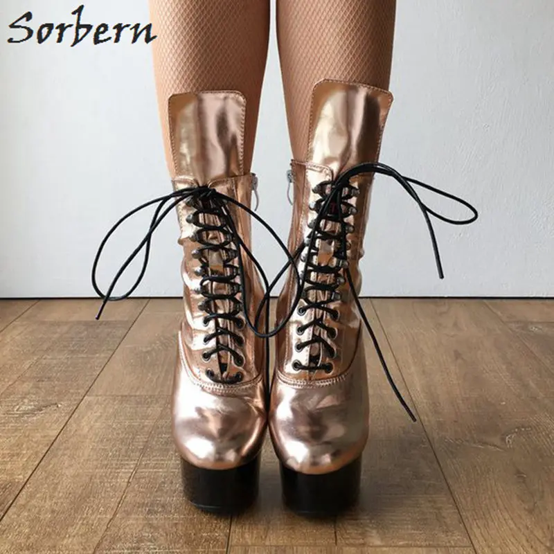 Sorbern Metallic Rose Gold Ankle Boots Exotic Dancer Shoes Crossdressing Boots Custom Colors High Heel Goth Shoes For Women