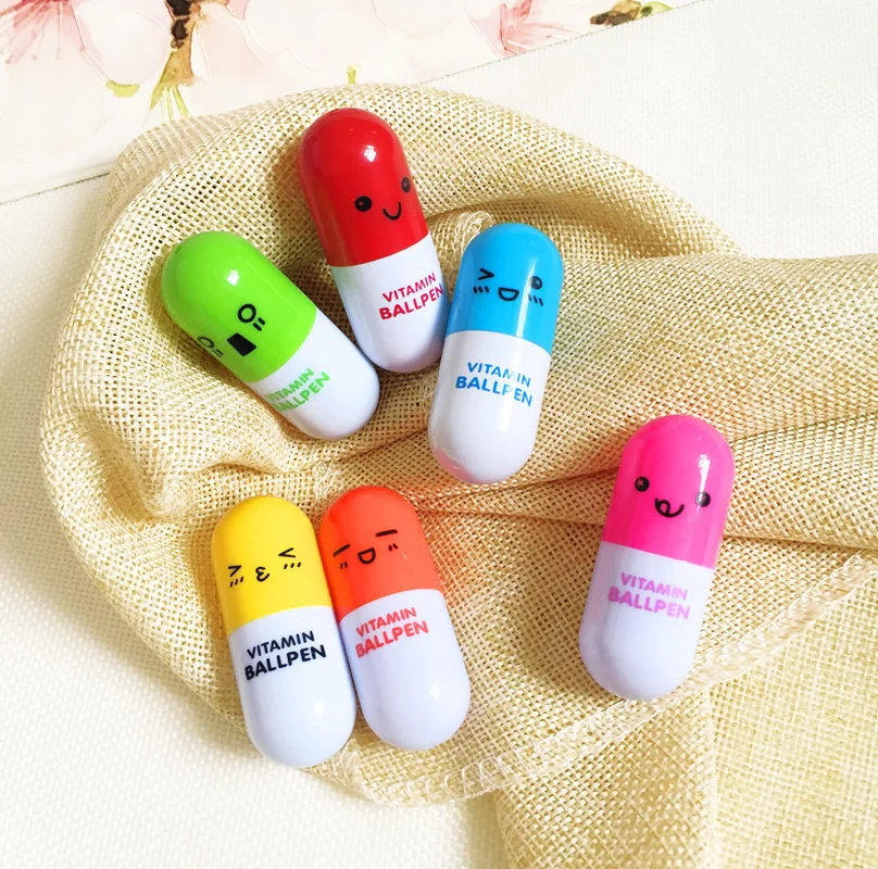 24 Pcs Pill Pen Cute Expression Kawaii School Supplies Pen for Writing South Korea Stationery Pen for School Tools