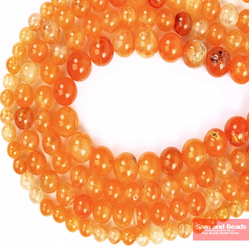 Natural Stone Orange Dragon Veins Cracked Agates Round Loose Beads 6 8 10 12MM Pick Size For Jewelry Making OVB01