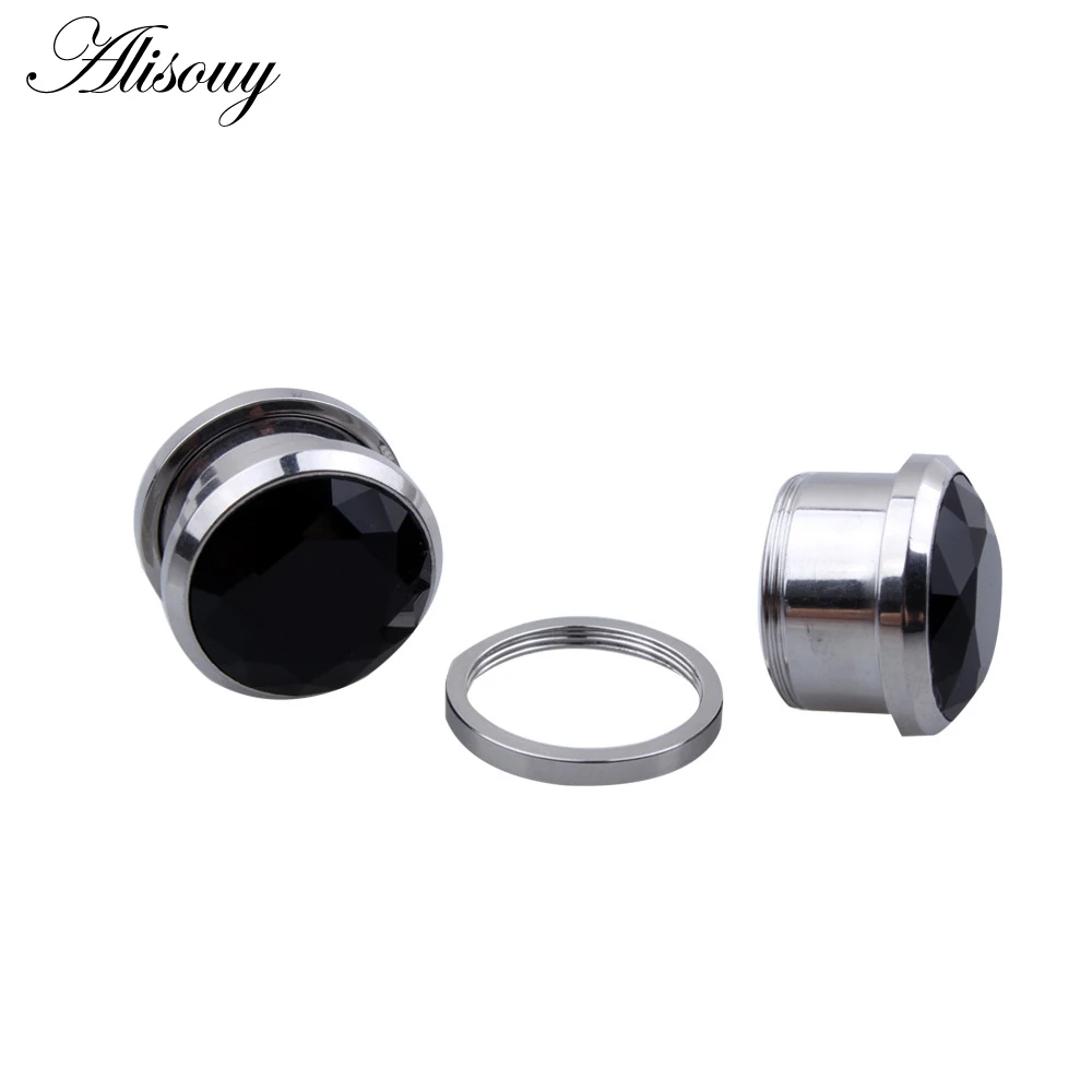 Alisouy 2 pieces Crystal Zircon Flesh Plug Tunnel Jewelry Screw Fit Ear Piercing Gauge Stretching Expander 4mm-16mm