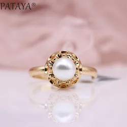 PATAYA New Special Price Rings Women White Imitation Pearls Fashion Jewelry 585 Rose Gold Color Natural Zircon Simple Ring