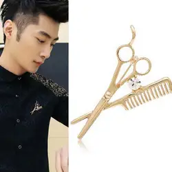 Mini Comb Scissors Fashion Brooch Pin Gold Tie Exquisite Gift Palted Crystal Wedding Jewelry Women's Christmas Gifts  Brooches