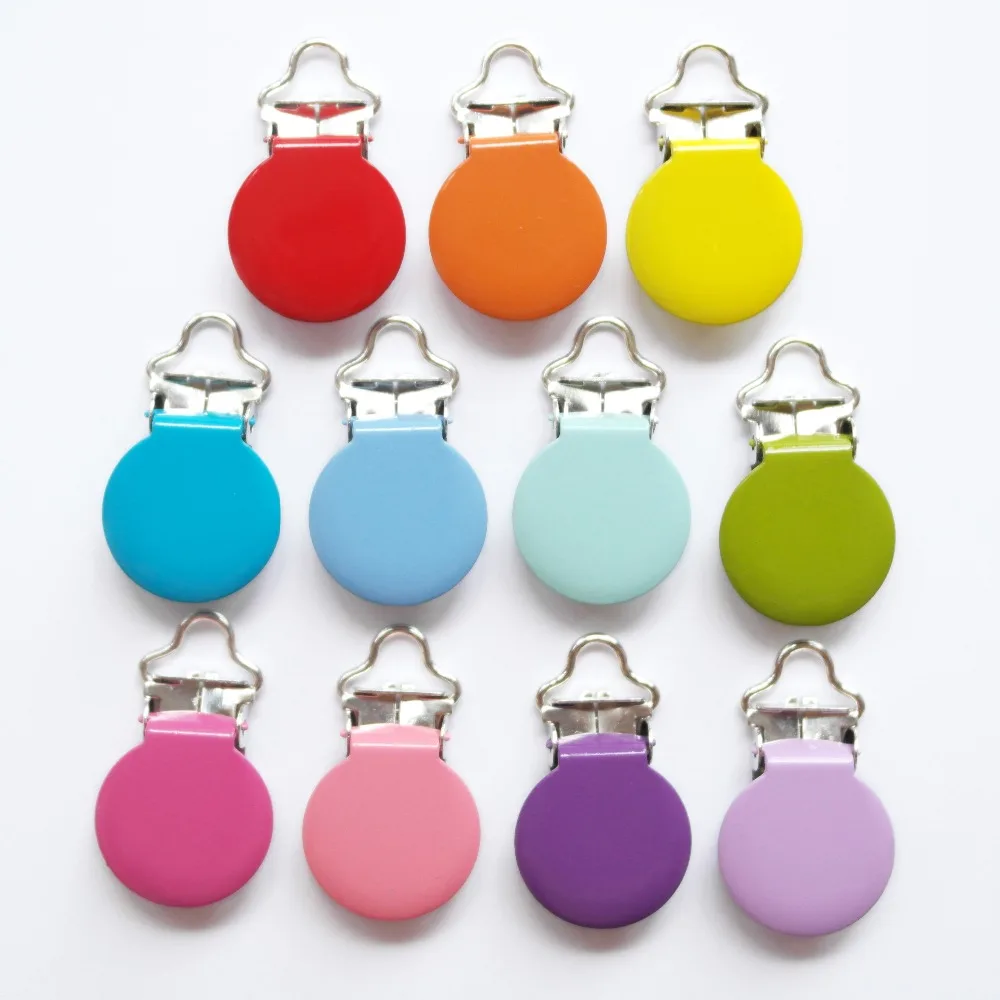 55 pcs/lot Metal Round Baby Pacifier Clips / Suspender Clips Solid Color Holders  Infant Soother Clasps Holders With Plane Head