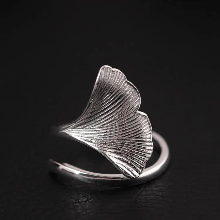 Amxiu Handmade 100% Silver Open Ring Ginkgo Biloba Rings