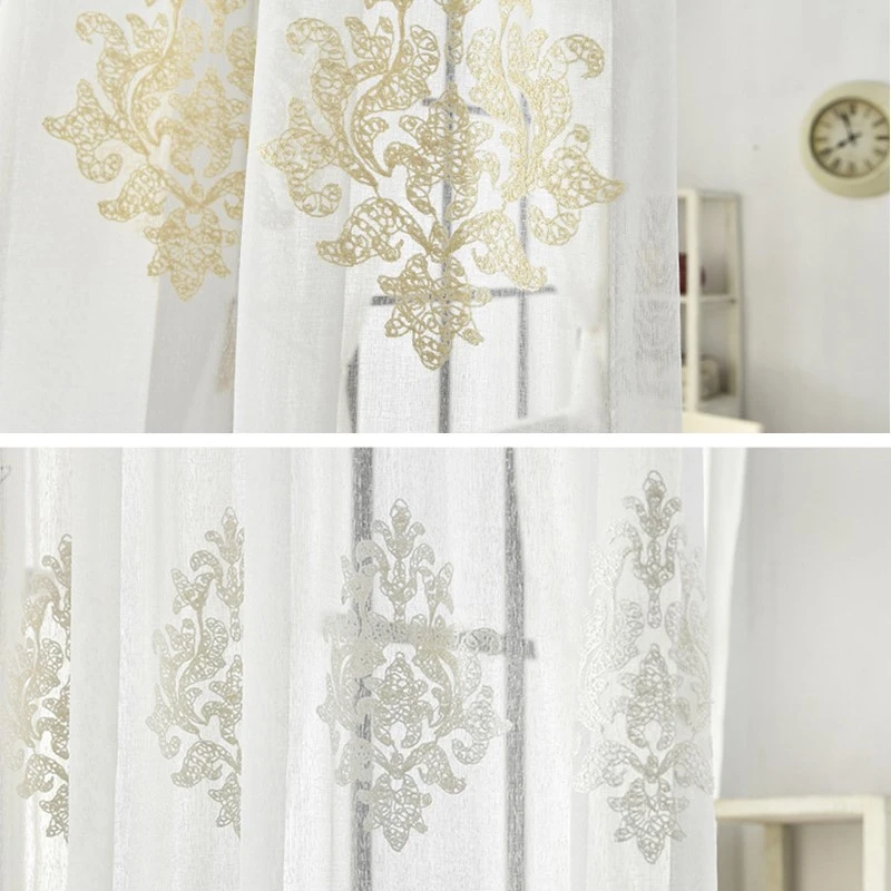 Custom Made Linen Embroidered Curtain Bedroom Window Tulle Gauze Grey Voile Curtains For Living Room Curtain Finished
